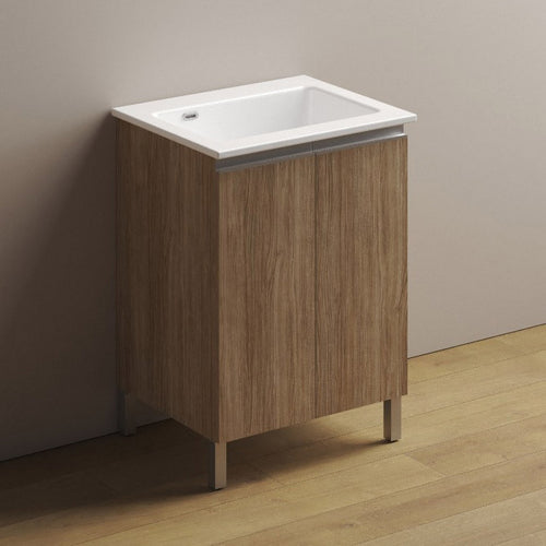 Mobile lavatoio con lavabo in ceramica e maniglia a gola cemento lxp 60x50 cm