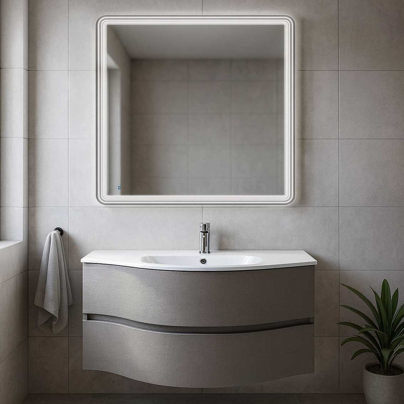 Composición de baño Cloud con mueble lavabo y espejo retroiluminado cm106x50 Gris Cuerda
