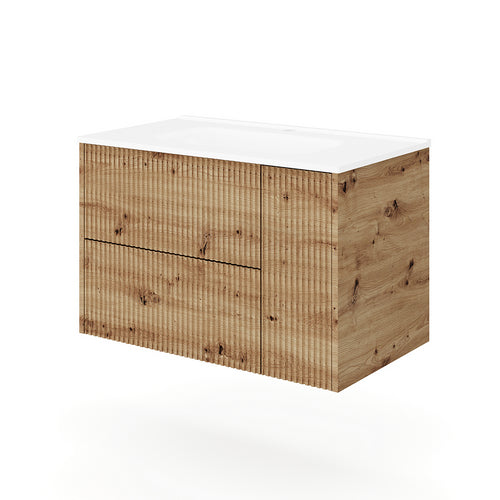 Base sospesa mobile bagno con lavabo mod. trio cannettato cm 101x46 bianco opaco