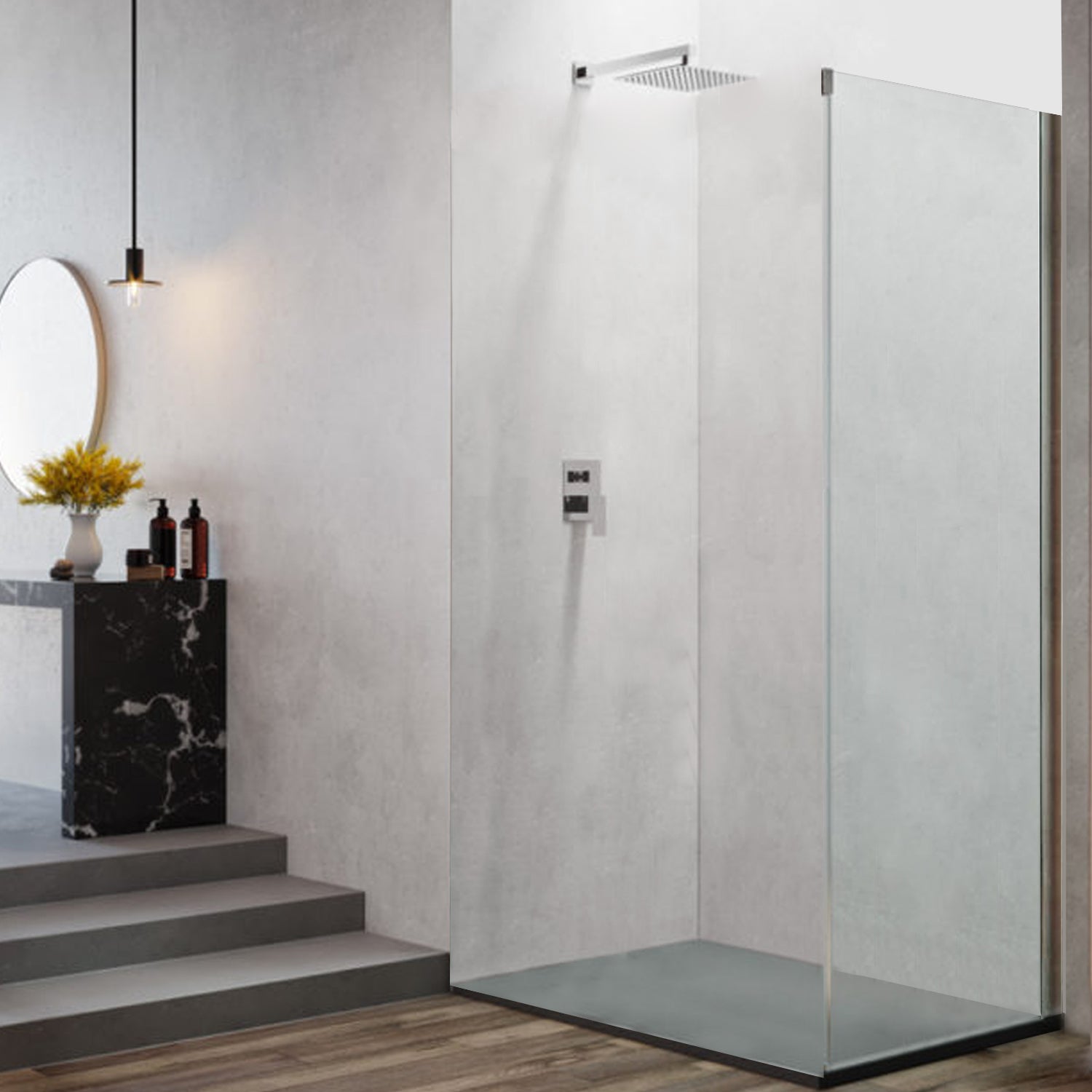 Pannello fisso da cm 90 per porta doccia apertura scorrevole reversibile modello Diomede in cristallo temperato mm 8 by CeramicStore | Lo specialista del tuo bagno
