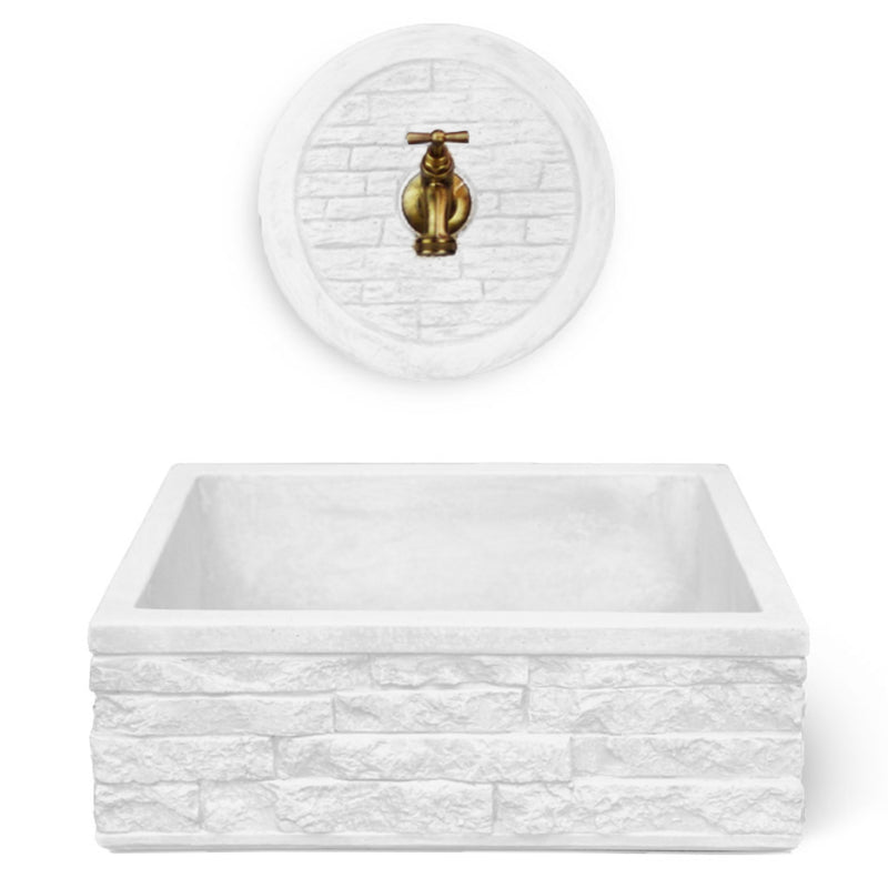 Lavello da esterno in cemento con rosone para schizzi bianco cm 45x35x16h cm modello R-Altopiano by CeramicStore | Lo specialista del tuo bagno