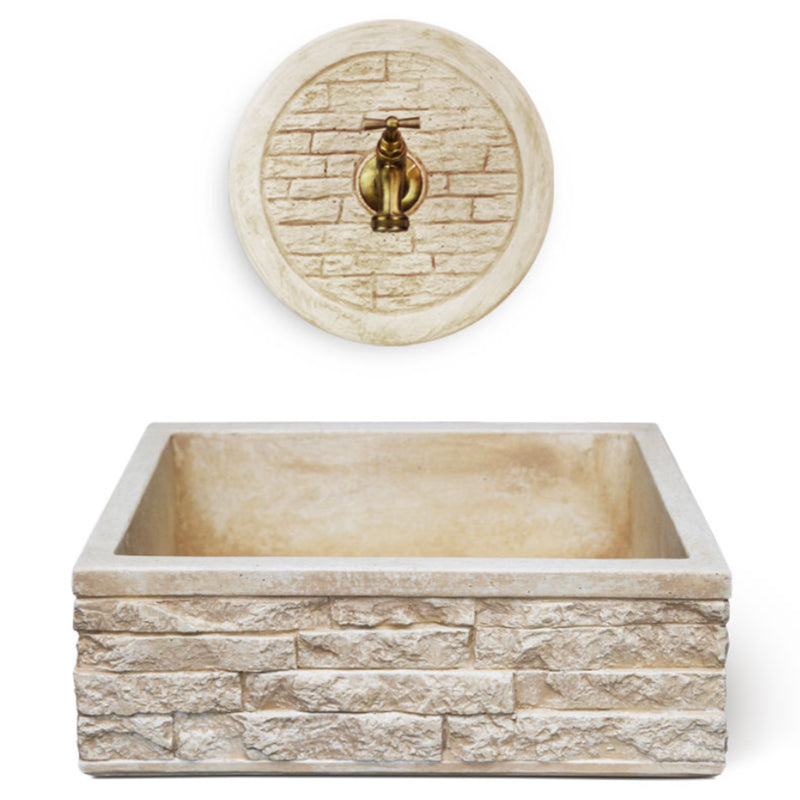 Lavello da esterno in cemento con rosone para schizzi nocciola cm 45x35x16h cm modello R-Altopiano by CeramicStore | Lo specialista del tuo bagno
