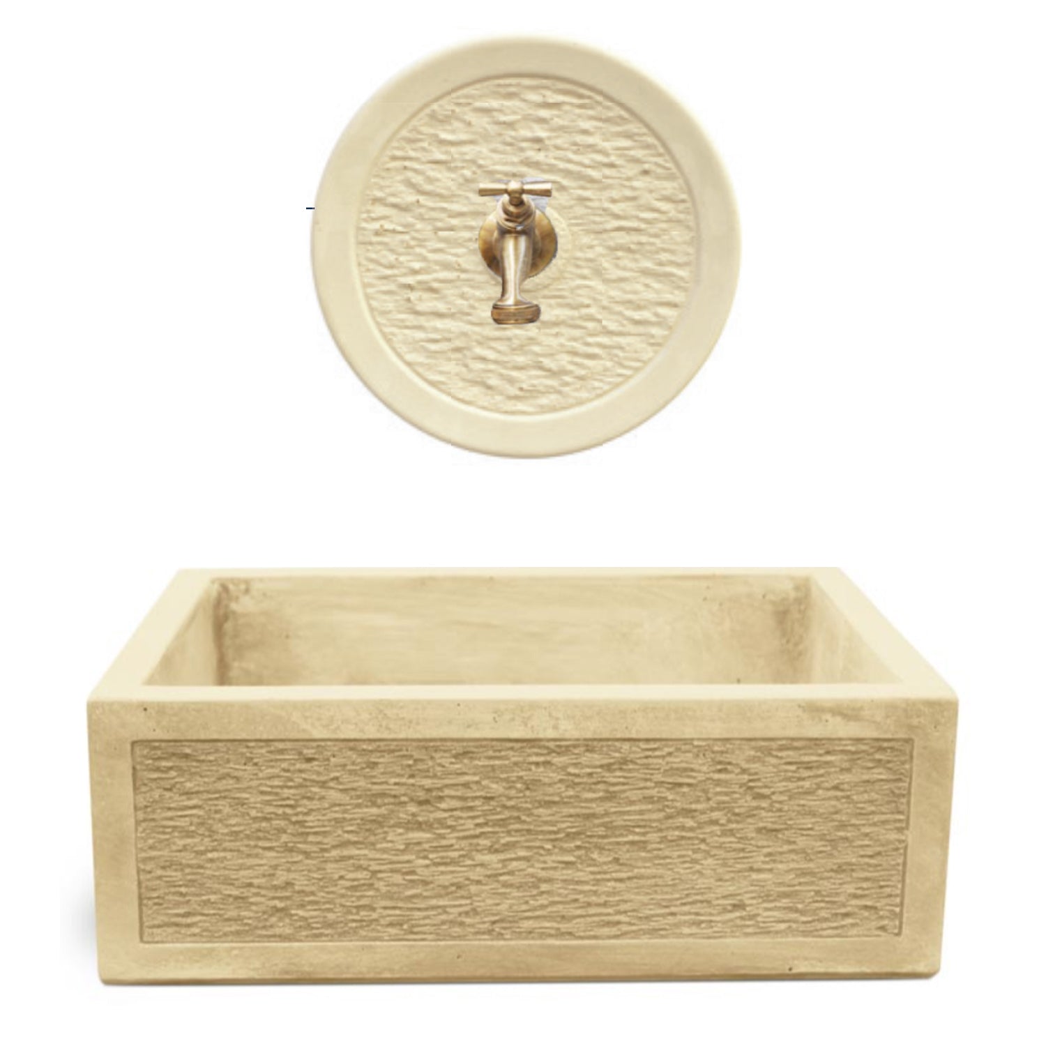 Acquaio da giardino in cemento con rosone para schizzi nocciola cm 45x35x16h cm modello R-Best by CeramicStore | Lo specialista del tuo bagno