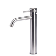 Rubinetto miscelatore Lavabo Alto in acciaio inox 316L Finitura Spazzolata senza scarico e bocca di erogazione con anticalcare