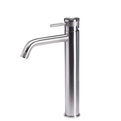 Rubinetto miscelatore Lavabo Alto in acciaio inox 316L Finitura Spazzolata senza scarico e bocca di erogazione con anticalcare