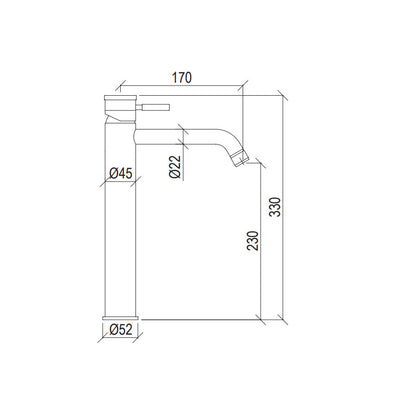 Rubinetto miscelatore Lavabo Alto in acciaio inox 316L Finitura Spazzolata senza scarico e bocca di erogazione con anticalcare