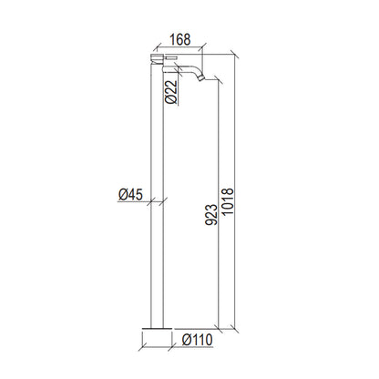 Rubinetto miscelatore Lavabo a Pavimento in acciaio inox 316L Finitura Spazzolata senza scarico e bocca di erogazione con anticalcare