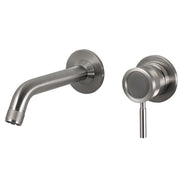 Rubinetto miscelatore Lavabo a parete con bocca da 16 cm in acciaio inox 316L Finitura Spazzolata senza scarico e bocca di erogazione con anticalcare