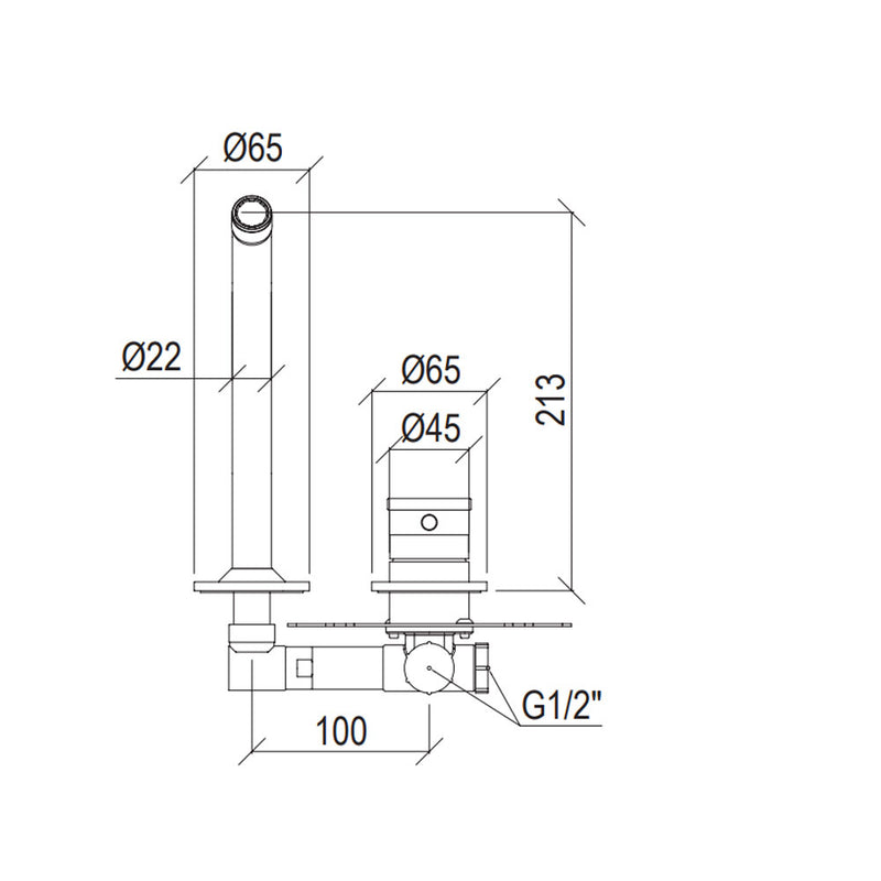 Rubinetto miscelatore Lavabo a parete con bocca da 21 cm in acciaio inox 316L Finitura Spazzolata senza scarico e bocca di erogazione con anticalcare