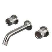 Rubinetto miscelatore Lavabo a parete a tre fori con bocca da 21 cm in acciaio inox 316L Finitura Spazzolata senza scarico e bocca di erogazione con anticalcare