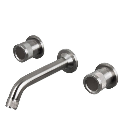 Rubinetto miscelatore Lavabo a parete a tre fori con bocca da 21 cm in acciaio inox 316L Finitura Spazzolata senza scarico e bocca di erogazione con anticalcare