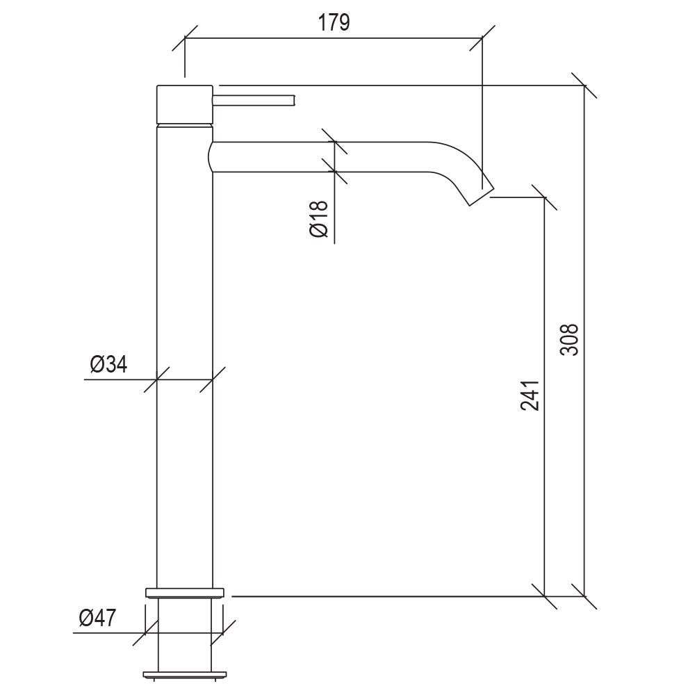 Rubinetto miscelatore Lavabo Alto in acciaio inox 316L Finitura Spazzolata senza scarico Tubico Tevere