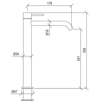 Rubinetto miscelatore Lavabo Alto in acciaio inox 316L Finitura Spazzolata senza scarico Tubico Tevere
