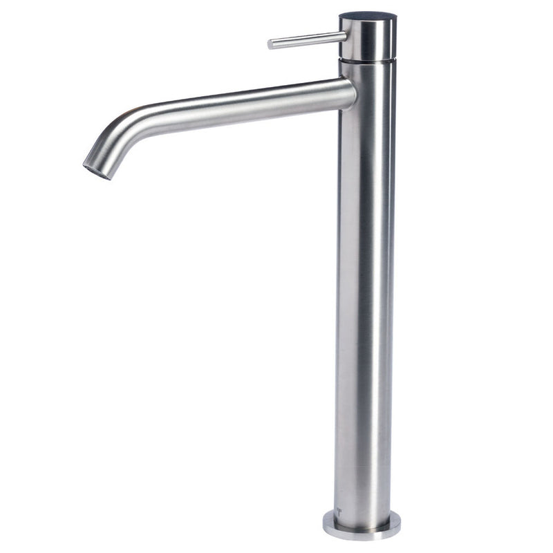 Rubinetto miscelatore Lavabo Alto in acciaio inox 316L Finitura Spazzolata senza scarico Tubico Tevere