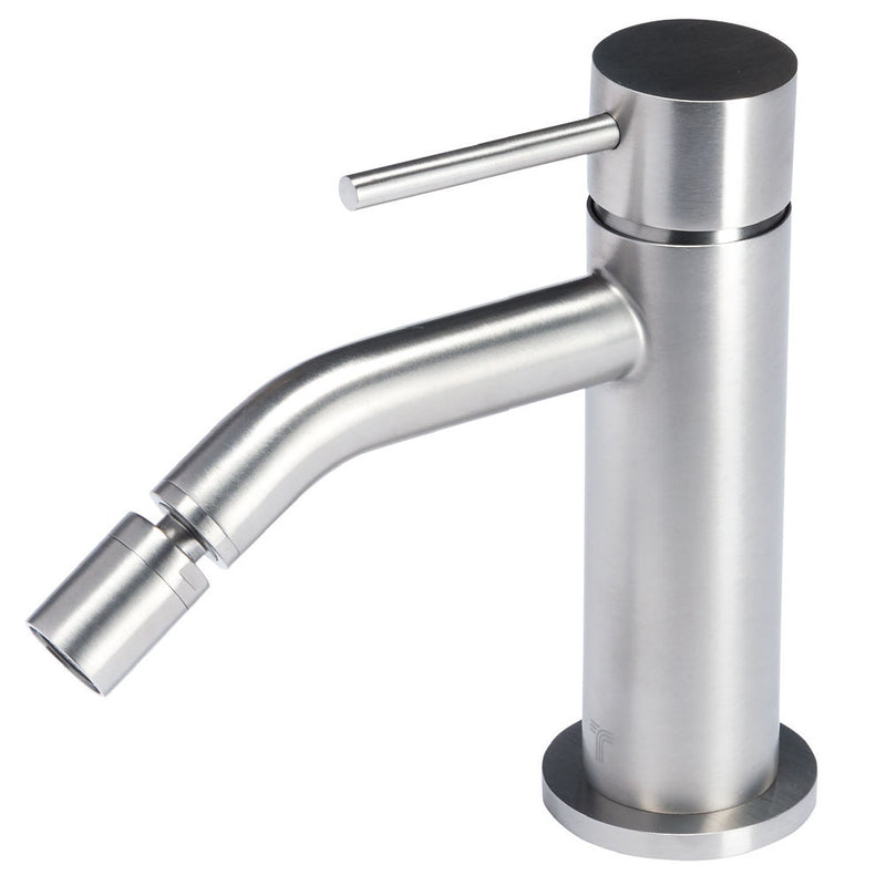 Rubinetto miscelatore Bidet in acciaio inox 316L Finitura Spazzolata senza scarico Tubico Tevere by CeramicStore | Lo specialista del tuo bagno
