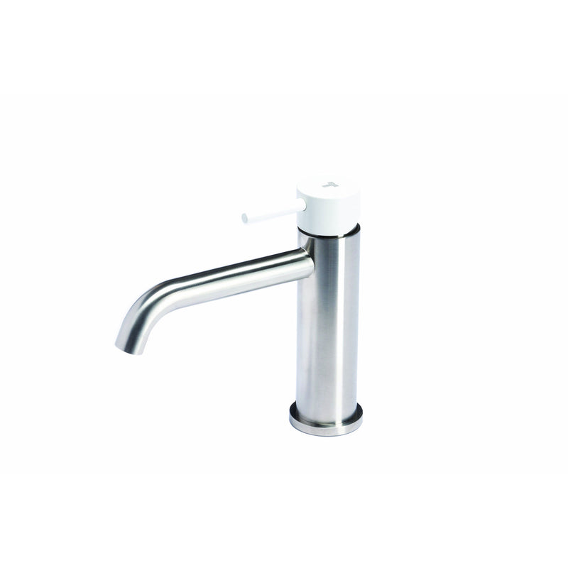 Rubinetto miscelatore Lavabo senza scarico  in acciaio inox Finitura Spazzolata con Maniglia color Perla  Tubico Colorado