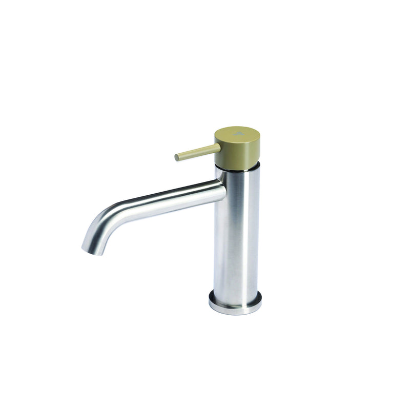 Rubinetto miscelatore Lavabo senza scarico  in acciaio inox Finitura Spazzolata con Maniglia colore Ulivo Tubico Colorado