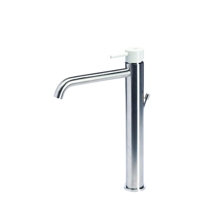 Rubinetto miscelatore Lavabo Alto con scarico in acciaio inox Finitura Spazzolata con Maniglia color Perla Tubico Colorado by CeramicStore | Lo specialista del tuo bagno