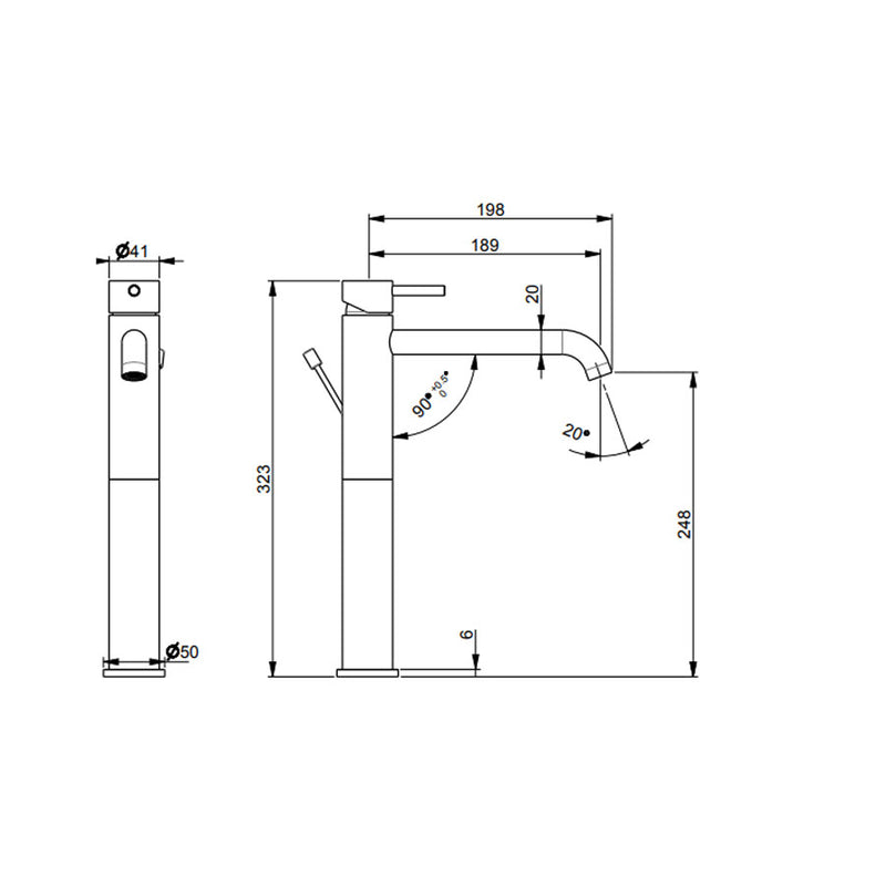 Rubinetto miscelatore Lavabo Alto con scarico  in acciaio inox Finitura Spazzolata con Maniglia color Deserto Tubico Colorado
