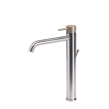 Rubinetto miscelatore Lavabo Alto con scarico  in acciaio inox Finitura Spazzolata con Maniglia color Deserto Tubico Colorado
