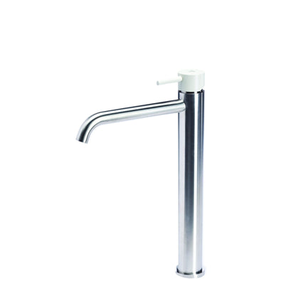 Rubinetto miscelatore Lavabo Alto senza scarico  in acciaio inox Finitura Spazzolata con Maniglia color Perla  Tubico Colorado
