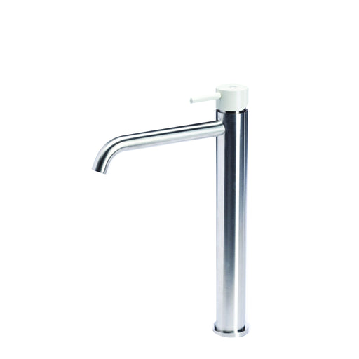 Rubinetto miscelatore Lavabo Alto senza scarico  in acciaio inox Finitura Spazzolata con Maniglia color Perla  Tubico Colorado