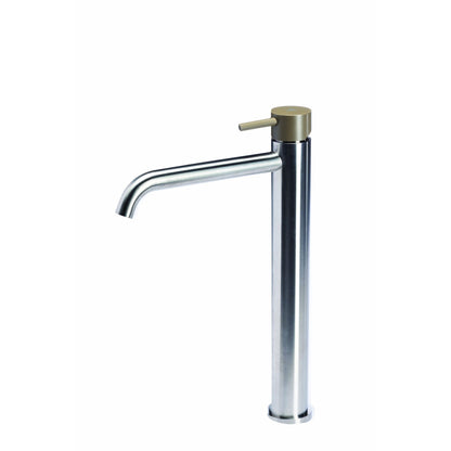 Rubinetto miscelatore Lavabo Alto senza scarico  in acciaio inox Finitura Spazzolata con Maniglia colore Deserto Tubico Colorado