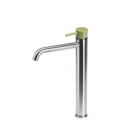 Rubinetto miscelatore Lavabo Alto senza scarico  in acciaio inox Finitura Spazzolata con Maniglia colore Ulivo Tubico Colorado