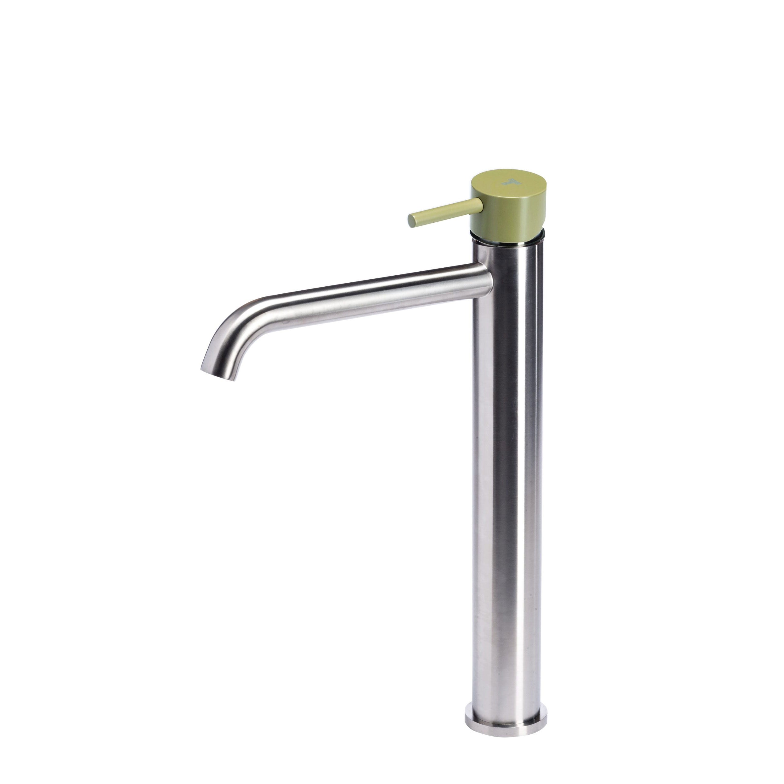 Rubinetto miscelatore Lavabo Alto senza scarico  in acciaio inox Finitura Spazzolata con Maniglia colore Ulivo Tubico Colorado