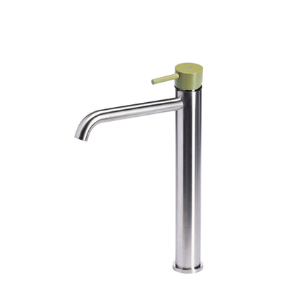 Rubinetto miscelatore Lavabo Alto senza scarico  in acciaio inox Finitura Spazzolata con Maniglia colore Ulivo Tubico Colorado