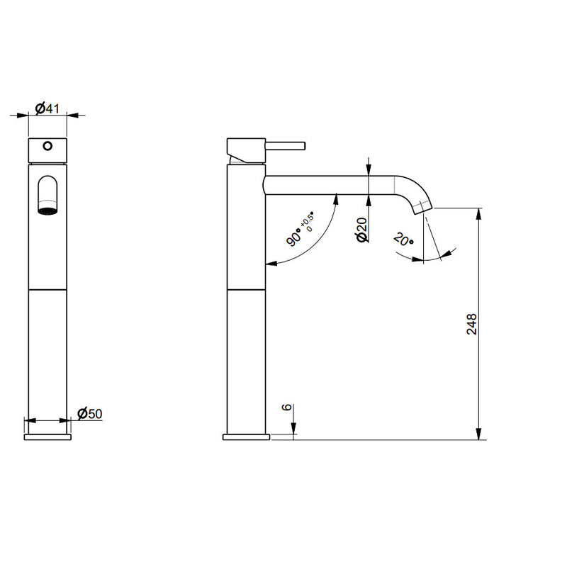 Rubinetto miscelatore Lavabo Alto senza scarico  in acciaio inox Finitura Spazzolata con Maniglia colore Carbone Tubico Colorado