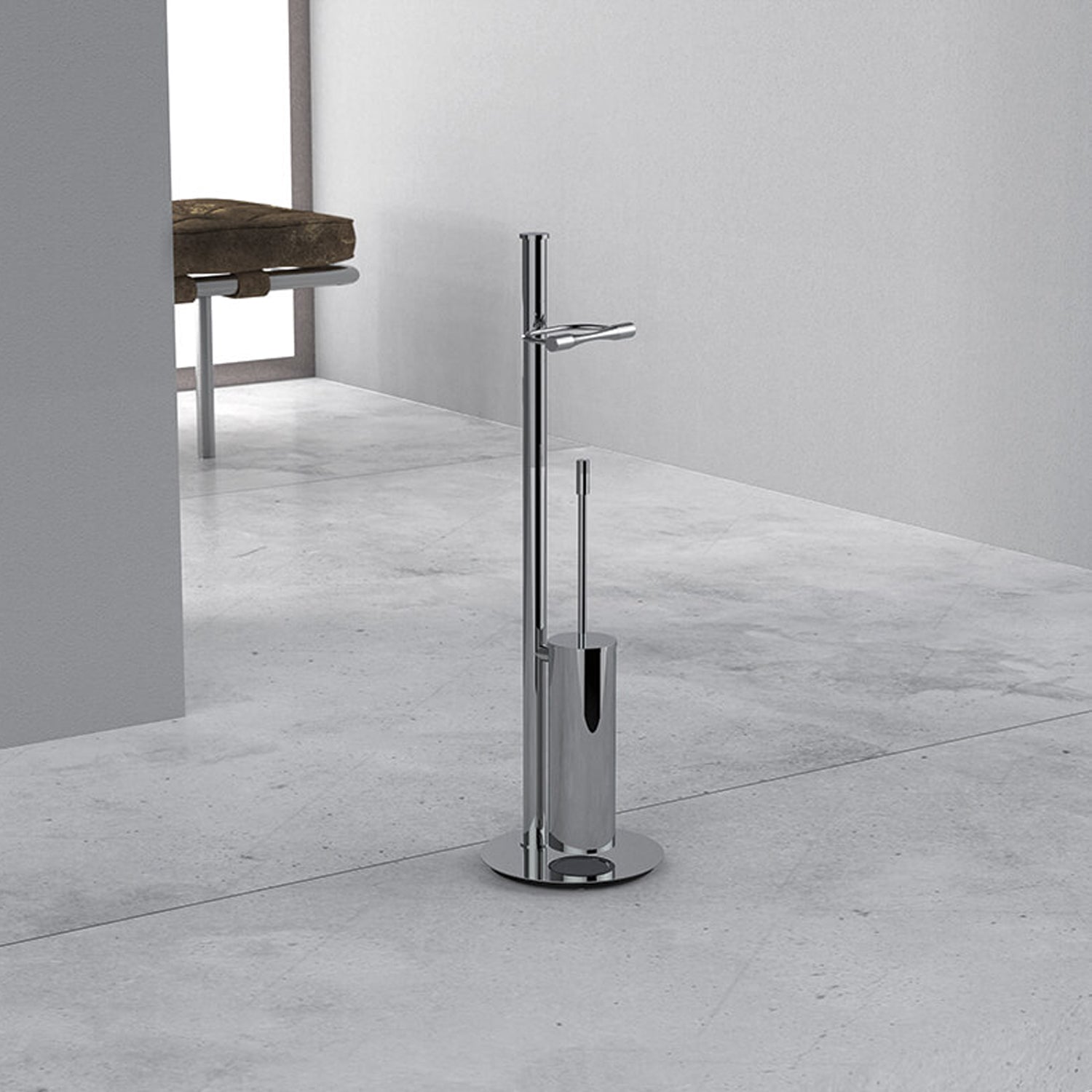 Piantana con porta rotolo e porta scopino in ottone cromato Isole di Colombo Design by CeramicStore | Lo specialista del tuo bagno