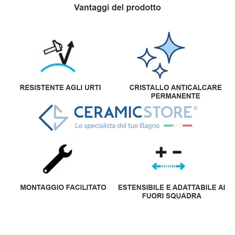 Porta doccia modello Ermes con apertura saloon da 115 cm in cristallo trasparente temperato da 6 mm by CeramicStore | Lo specialista del tuo bagno
