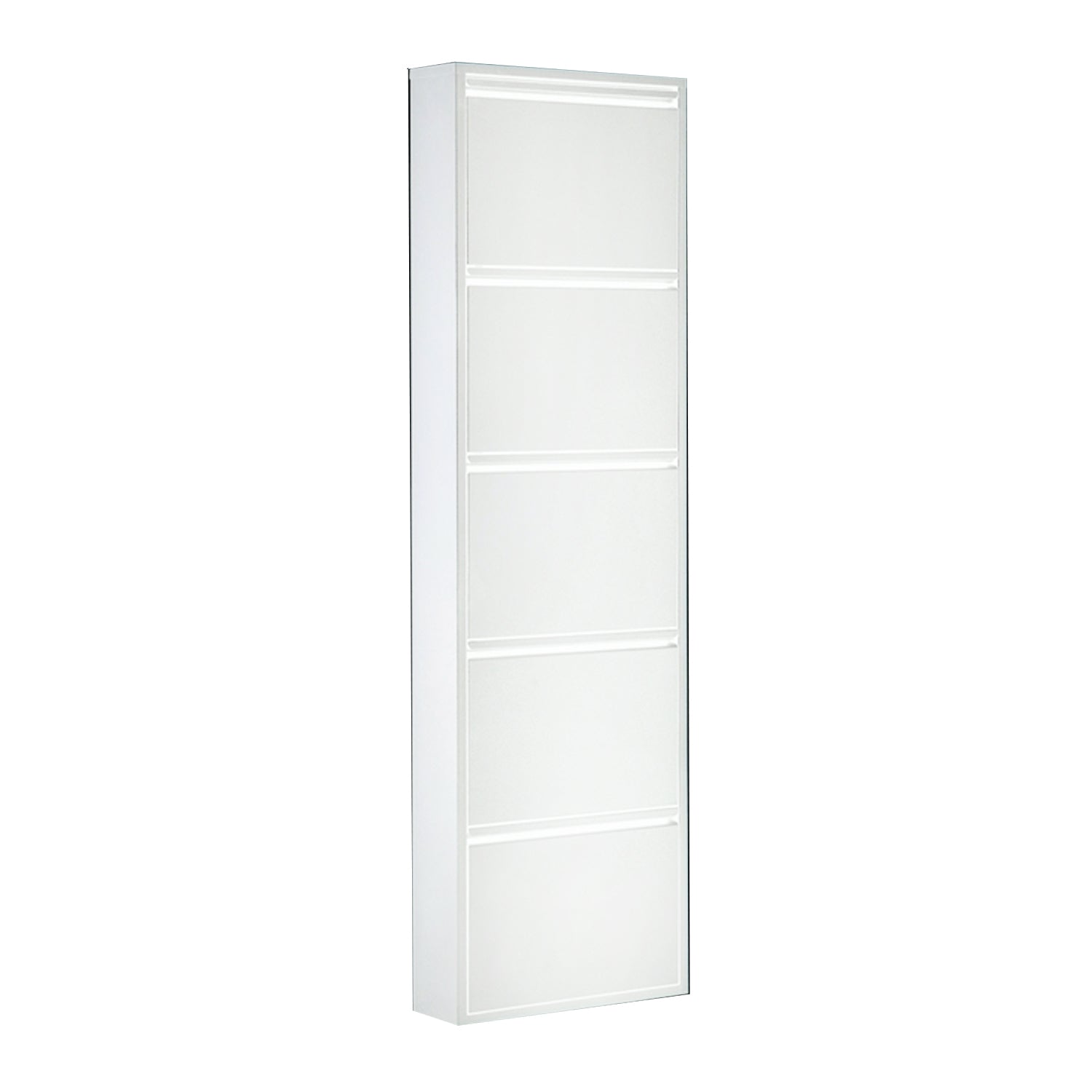 Scarpiera Metallica 5 Ante Basculanti Colore Bianco, Dimensioni 50x15x169H Cm, Pratica E Salvaspazio