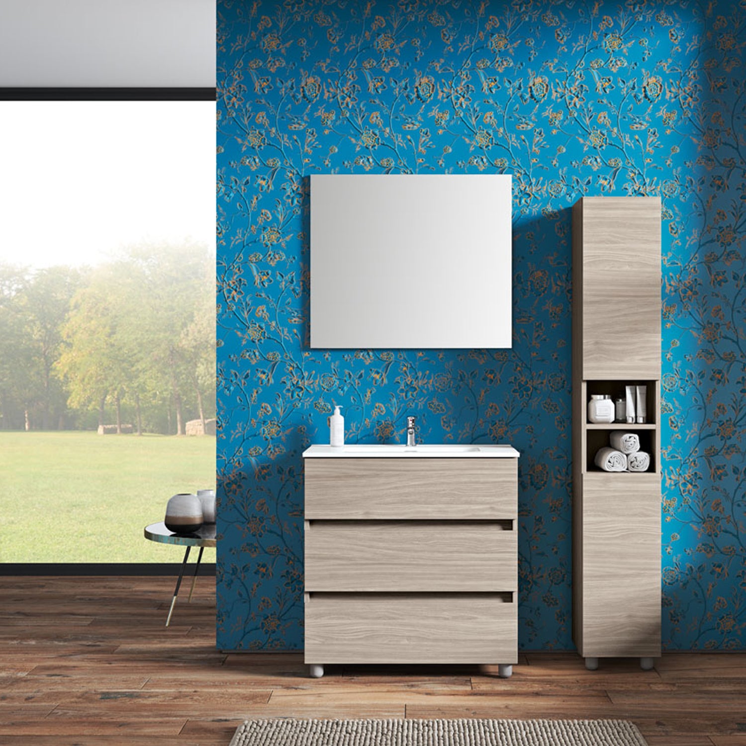 Composizione bagno con lavabo specchio e colonna modello KoraXL01 110 cm Olmo Rousseau by CeramicStore | Lo specialista del tuo bagno