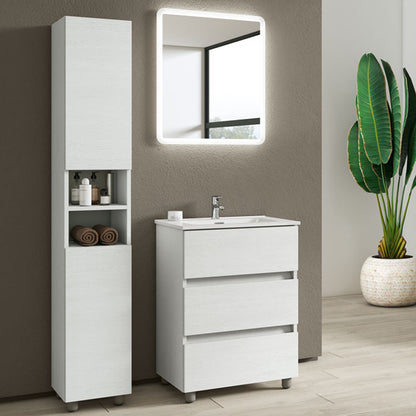 Composizione bagno con lavabo specchio retroilluminato e colonna modello KoraXL02 90 cm Bianco Frassinato by CeramicStore | Lo specialista del tuo bagno