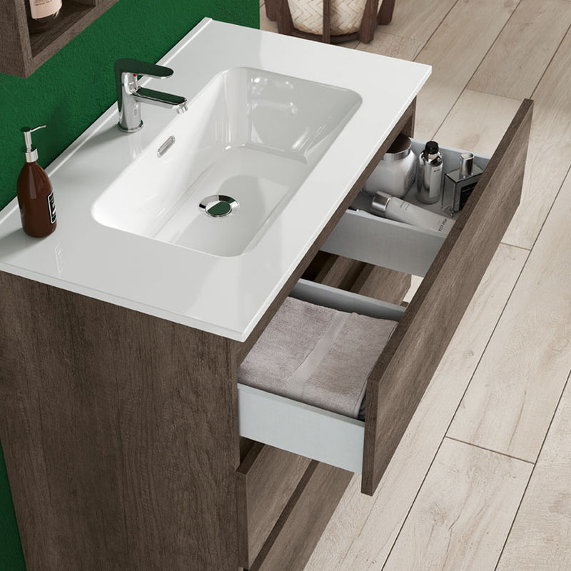 Composizione bagno con lavabo e specchio contenitore modello KoraXL04 80 cm Rovere Scuro by CeramicStore | Lo specialista del tuo bagno