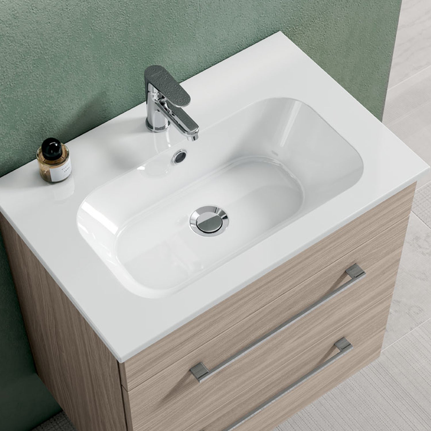 Mobile bagno sospeso con lavabo e specchio retroilluminato color Olmo Rousseau modello Gio' 02 60 cm by CeramicStore | Lo specialista del tuo bagno