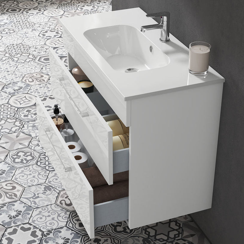 Mobile bagno sospeso con lavabo e specchio contenitore illuminato color Bianco Lucido modello Gio' 03 80 cm by CeramicStore | Lo specialista del tuo bagno