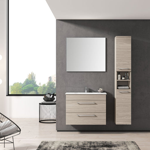 Mobile bagno sospeso con lavabo colonna e specchio color Olmo Rousseau modello Gio' 04 110 cm by CeramicStore | Lo specialista del tuo bagno