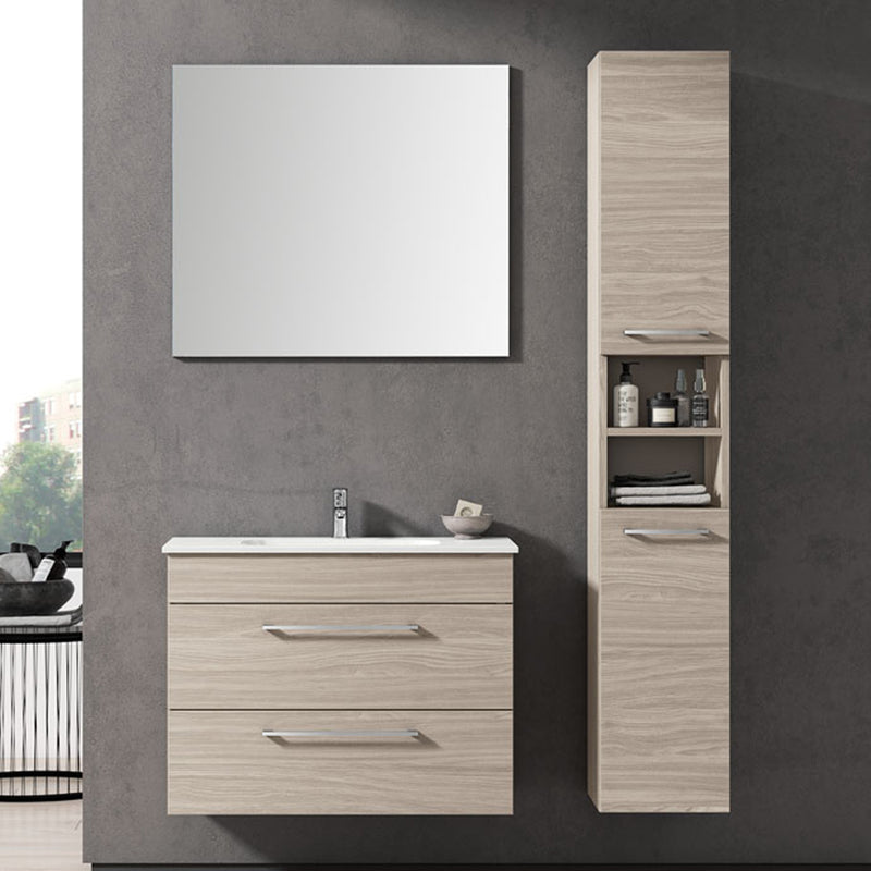 Mobile bagno sospeso con lavabo colonna e specchio color Olmo Rousseau modello Gio' 04 110 cm by CeramicStore | Lo specialista del tuo bagno