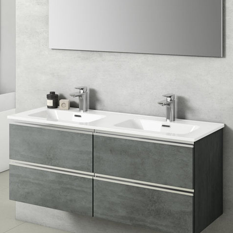 Composizione di mobili bagno sospesi con doppio lavabo e specchio modello York02 120 cm Cemento by CeramicStore | Lo specialista del tuo bagno