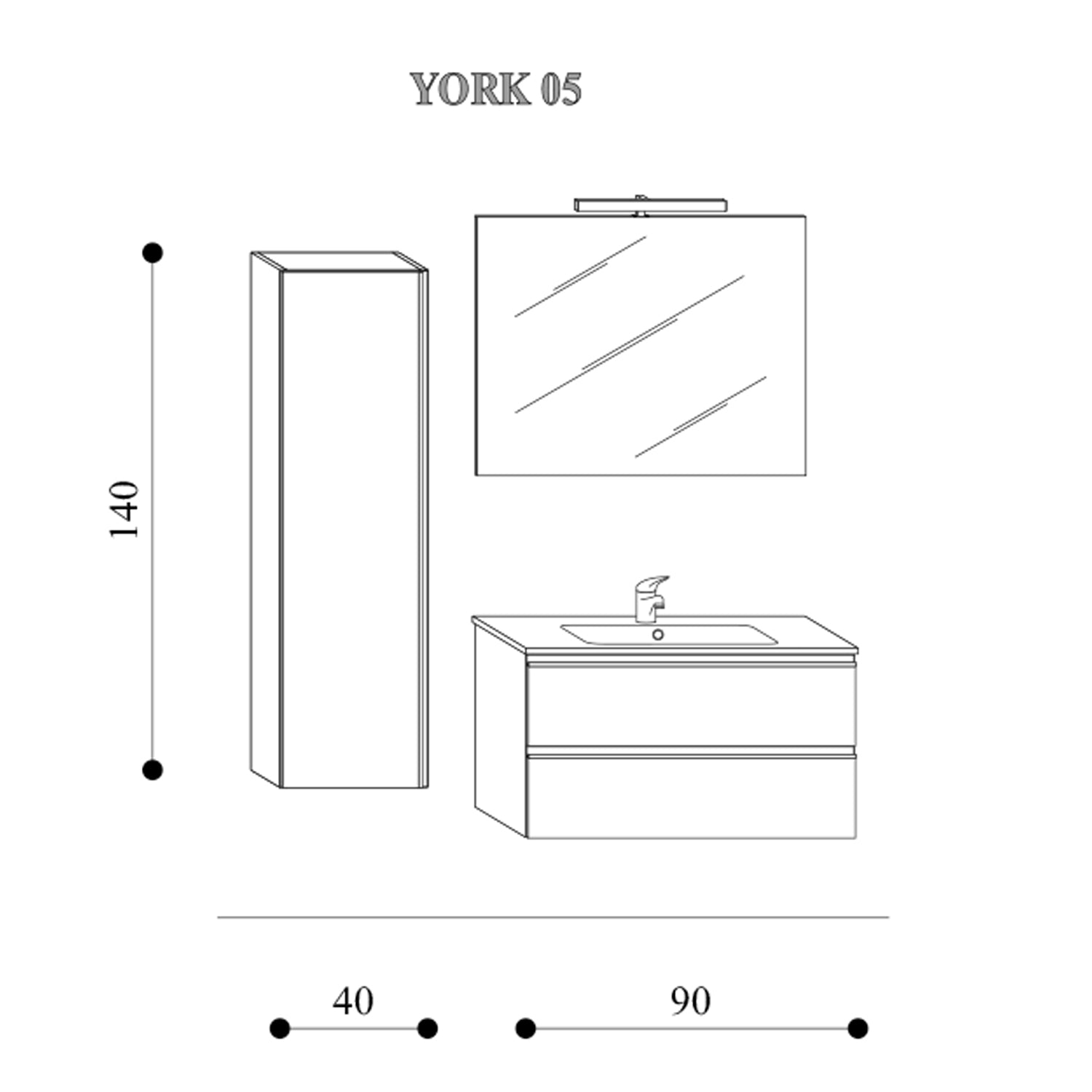Composizione bagno sospesa con lavabo colonna e specchio modello York05 130 cm Cemento by CeramicStore | Lo specialista del tuo bagno