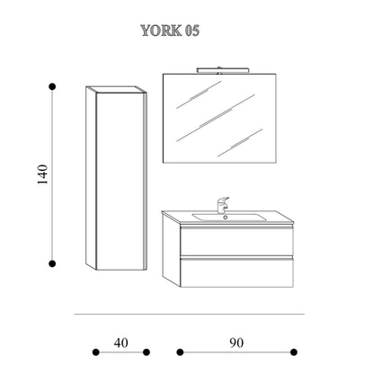 Composizione bagno sospesa con lavabo colonna e specchio modello York05 130 cm Cemento by CeramicStore | Lo specialista del tuo bagno