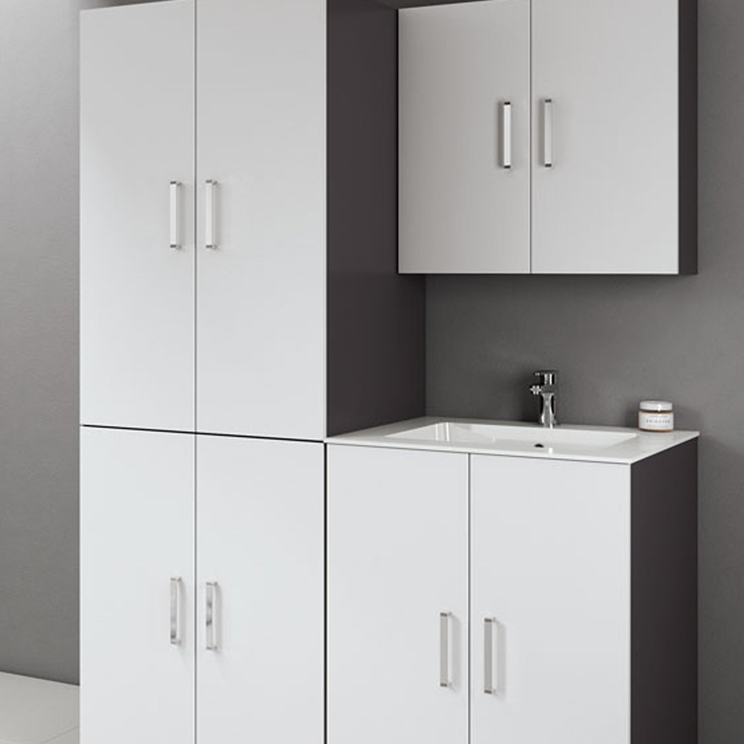 Composizione Mobili Lavanderia Area51-01 con lavatoio e moduli lavatrice ed asciugatrice - Bianco Laccato Opaco by CeramicStore | Lo specialista del tuo bagno