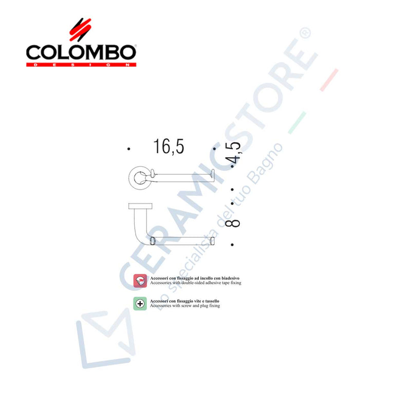 Portarotolo in ottone cromato Colombo Design collezione Basic Con fissaggio a tassello e ad incollo con kit opzionale