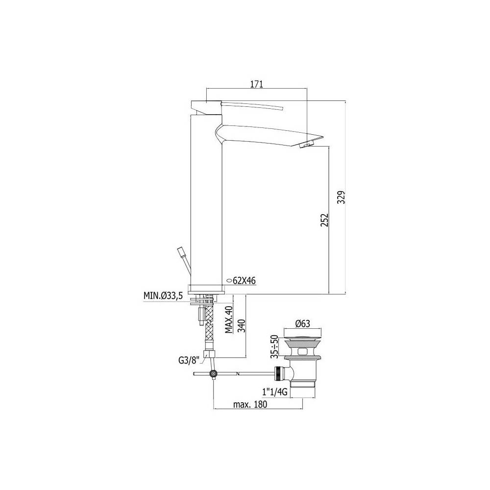 Miscelatore lavabo prolungato con scarico serie Berry modello BR085CR cromato Paffoni by CeramicStore | Lo specialista del tuo bagno