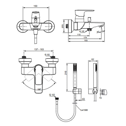 Miscelatore esterno per doccia/vasca Ideal Standard Connect AIR con doccetta stick by CeramicStore | Lo specialista del tuo bagno