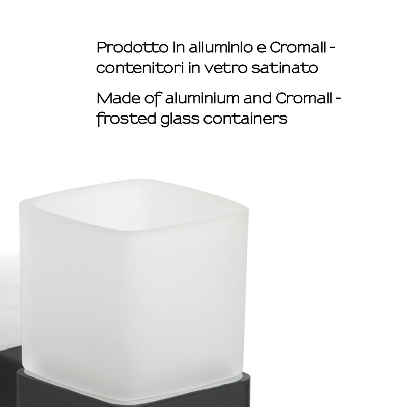 Portaspazzolini a parete con contenitore in Vetro Satinato Gedy serie Lounge - Nero Matt