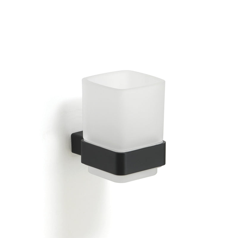 Portaspazzolini a parete con contenitore in Vetro Satinato Gedy serie Lounge - Nero Matt